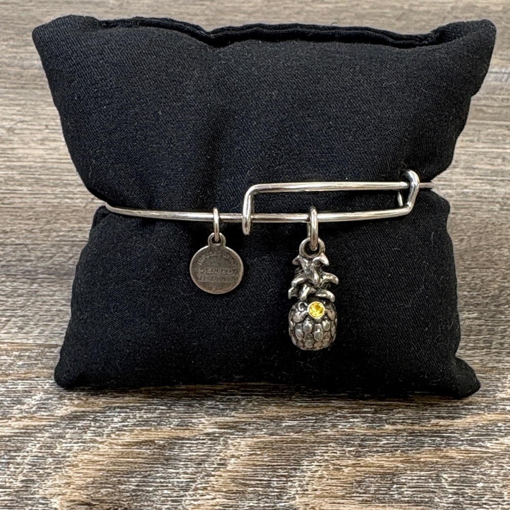 Alex and Ani Pineapple Charm Bangle – Silver Tone – Yellow Crystal